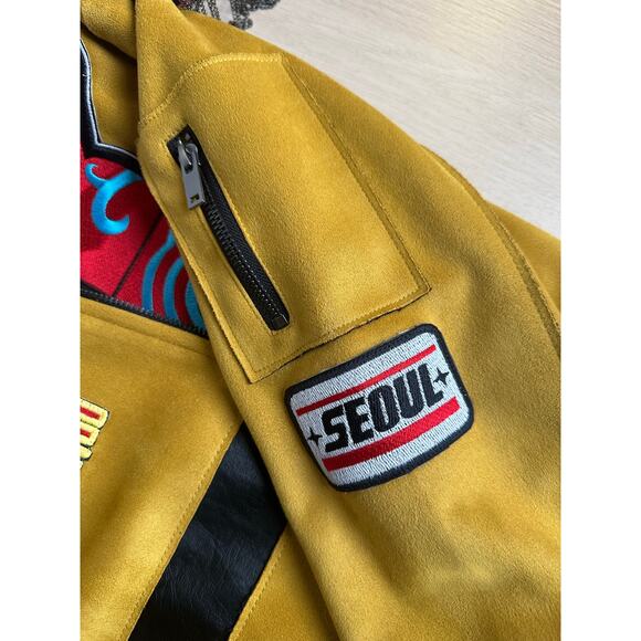 RARE! Custom Rumi Yellow Leather Cosplay Suede and Leather Jacket - Size L - Picture 7 of 12